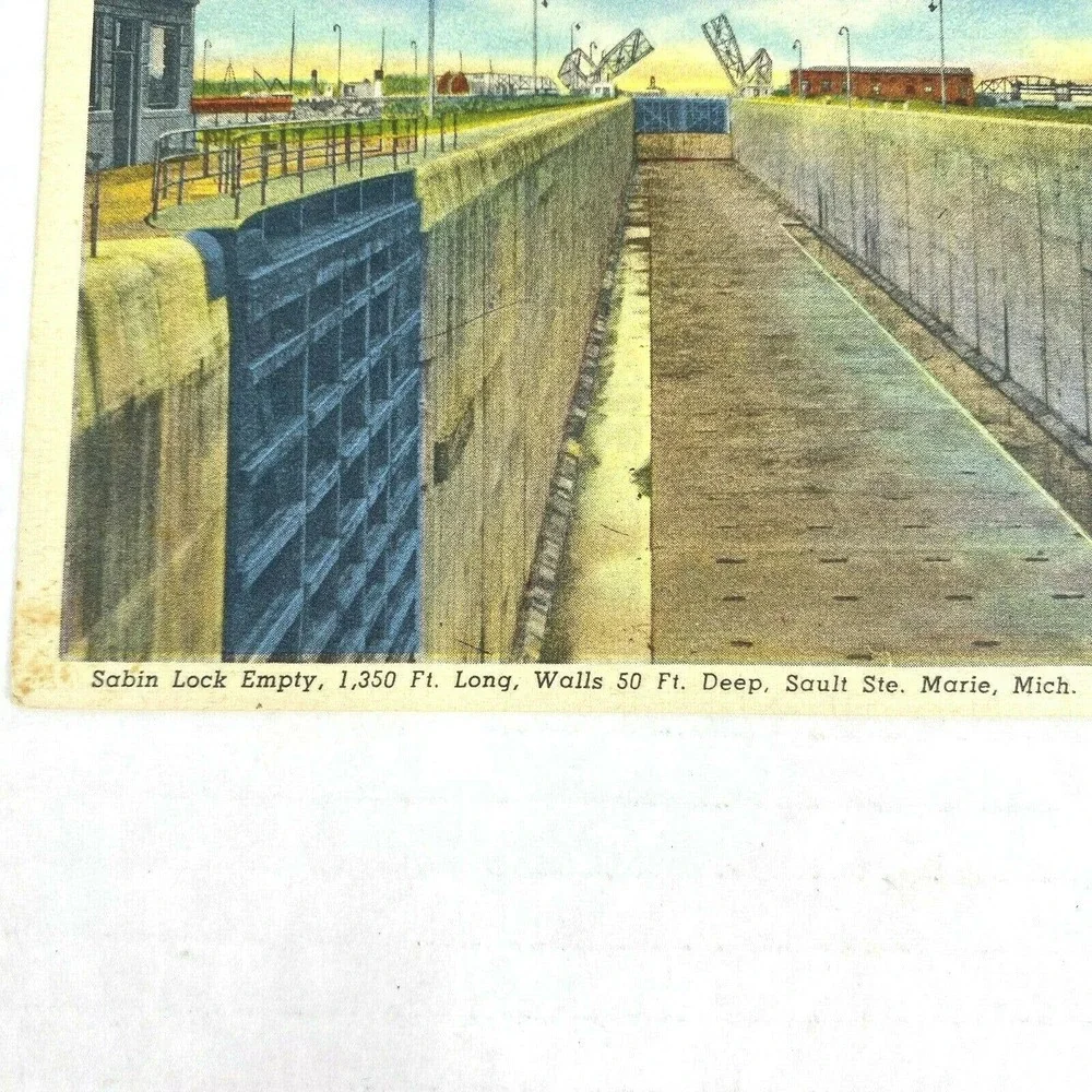 VTG 30s Sabin Lock Sault Sainte Marie‎ MI Postcard